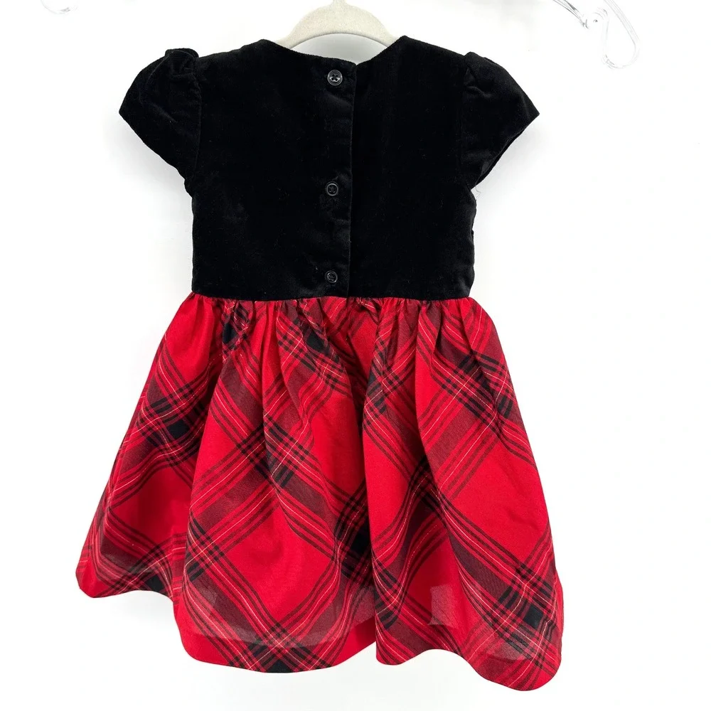 Gymboree Holiday Plaid Dress Girl 18-24m Red Black Velvet Festive 1st Christmas